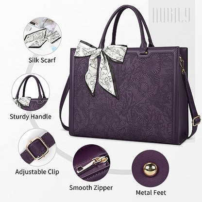 Laptop Bag for Women 15.6 Inch Laptop Tote Bag Waterproof Leather Computer Tote Bag Business Lightweight Office Briefcase Large Capacity Handbag Shoulder Bag Plum - color: Plum