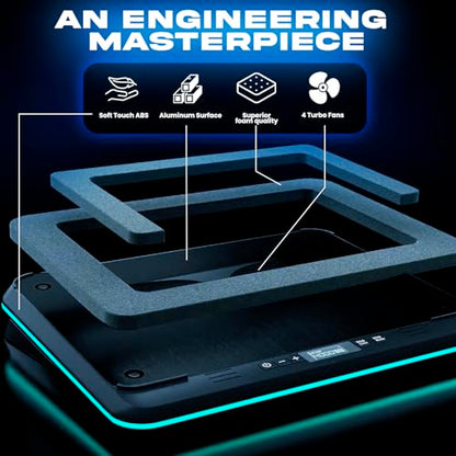 KLIM Turbofrost Gaming Laptop Cooling Pad, 16,000 RPM, RGB, USB-C/DC | 4 turbo fans, aircraft-grade aluminum, anti-dust, dual USB-C/DC power, 3 extra USB ports, up to 17.3in, Full Black