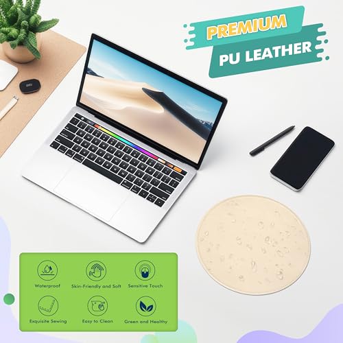 Mouse Pad，Round Mouse Pad，PU Mouse Pad，Leather Mouse Pad with Stitched Edge Micro-Fiber Base with Non-Slip Waterproof，Mouse Pad for Computers，Laptop，9 x 9 Inch (Milky White) - color: Milky White, size: 9L x 9W inches
