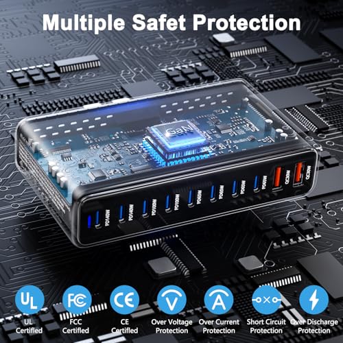 800W USB C Charger,GaN 10 Ports USB Charger,Multiple Plug Fast Charger Laptop Charger,PD Power Adapter Compatible with MacBook Pro/Air/Dell/iPhone/Galaxy/Laptop/Tablet/Mobile