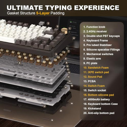 YUNZII B75 PRO Wireless Mechanical Gaming Keyboard | Custom 75% Layout with Knob,Gasket Mount,Hot Swap,Creamy Pre-lubed Switch,BT/USB-C/2.4G (Coffee Brown, Cocoa Cream V2 Switch) - color: Coffee Brown, size: Cocoa Cream V2 Switch