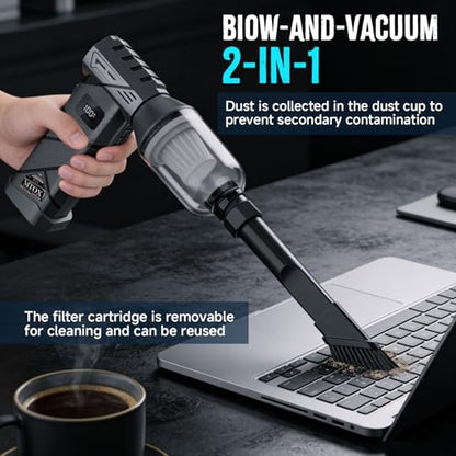 MTOX Compressed Air Duster, 2 Swappable Battery,150,000RPM Super Power Rechargeable Electric Air Duster, Blower, 2in1 Vacuum, 4-Gear Adjustable, LED, for Keyboard, PC, Car, Home (Frosted Black) - color: Frosted Black