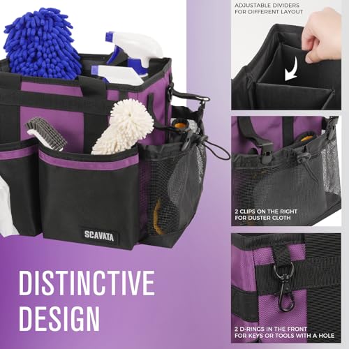 SCAVATA Compact Wearable Cleaning Caddy with Handle & Shoulder Straps | Small Cleaning Supplies Organizer, Under Sink & Car Cleaning Tools Storage Bag for Housekeepers Cleaners, RoyalPurple - color: RoyalPurple