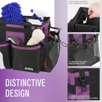 SCAVATA Compact Wearable Cleaning Caddy with Handle & Shoulder Straps | Small Cleaning Supplies Organizer, Under Sink & Car Cleaning Tools Storage Bag for Housekeepers Cleaners, RoyalPurple - color: RoyalPurple