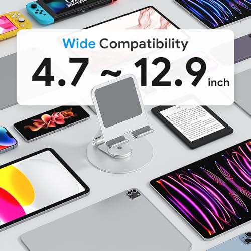 OMOTON Swivel Tablet Stand for iPad with 360 Rotating Base, Foldable Adjustable Holder for Drawing, Compatible with iPad Pro/Air/Mini and More, Silver | Aluminum Foldable Mount with Rotating Base, Desk Kitchen Drawing Travel, Fits iPad Pro/Air Samsung, Ki