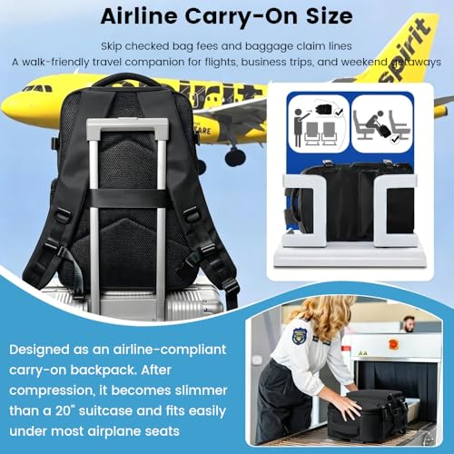 HomeBeyond Vacuum Backpack Travel, Carry-On Size Travel Backpack with Vacuum System & Manual Pump, Fits 14” Laptop with Shoe Compartment, Water-Resistant Casual Daypack Backpacks