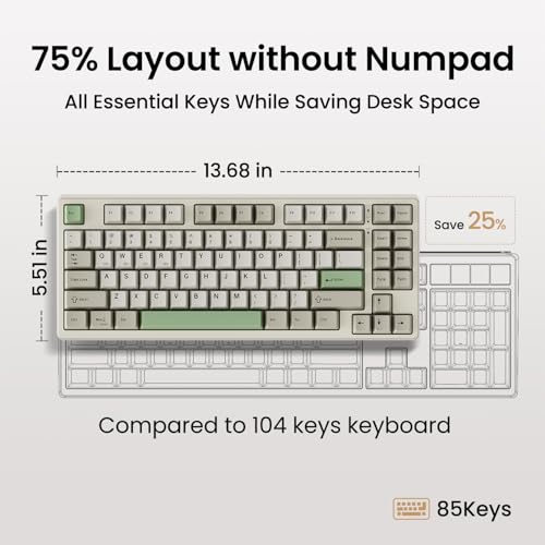 Kisnt KN85 Wireless Mechanical Keyboard, 75% Layout, Bluetooth/2.4GHz/USB-C, Custom RGB Backlit, Hot-Swappable Linear Switch, Creamy Sound for Gaming/Typing (Industrial Gray) - color: Industrial Gray