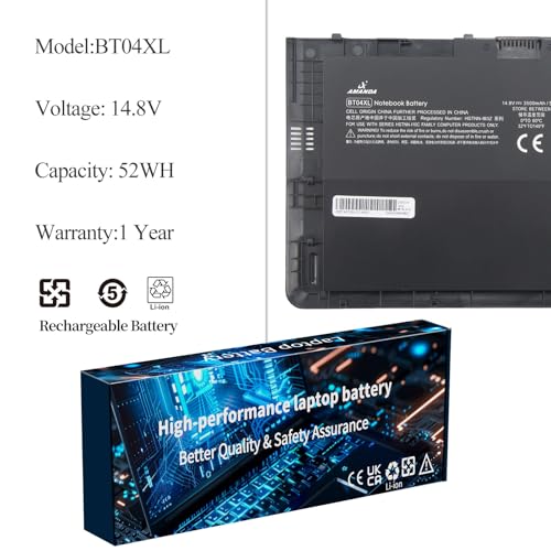 BT04XL Notebook Battery for HP EliteBook Folio 9470 9470M 9480m Ultrabook BT04 BA06 HSTNN-IB3Z HSTNN-I10C 687945-001 H4Q47AA 687517-241 HSTNN-DB3Z 687517-171-14.8V 52WH - size: 9.48*6.29*1.22 inch BT04XL