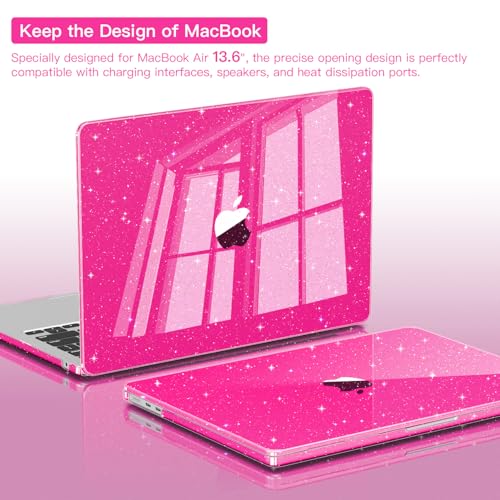 CISSOOK Compatible with MacBook Air 13 inch Case 2026 2025 2024 2023 2022 | A3449 A3240 A3113 A2681, 5in1 Set Hard Shell Case Keyboard Cover for MacBook Air 13.6 inch M2 M3 M4 M5, Rose Pink Glitter - color: Air13.6inch-Rose Red Glitter Star