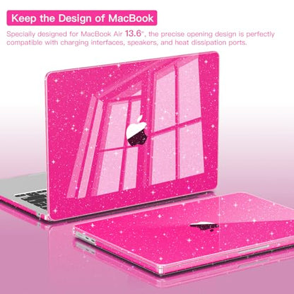 CISSOOK Compatible with MacBook Air 13 inch Case 2026 2025 2024 2023 2022 | A3449 A3240 A3113 A2681, 5in1 Set Hard Shell Case Keyboard Cover for MacBook Air 13.6 inch M2 M3 M4 M5, Rose Pink Glitter - color: Air13.6inch-Rose Red Glitter Star