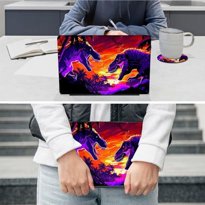 Laptop Skin Sticker Decal 12"-15.6" Universal Laptop/Notebook/Netbook Vinyl - Waterproof Scratch Resistant,Fits HP Dell Lenovo MacBook,2 Free Wrist Pads,Easy Apply & Remove,Dinosaur Dusk - color: Dinosaur Dusk