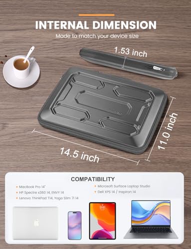 DOMISO 14 inch Laptop Sleeve with Handle Shockproof Computer Bag Waterproof EVA Protective Carrying Case for 14" ThinkPad E480/Yoga 920/13.5" Microsoft Surface Book/HP Pavilion 14 Stream 14, Dark Grey - color: Dark Grey, size: 14 inch