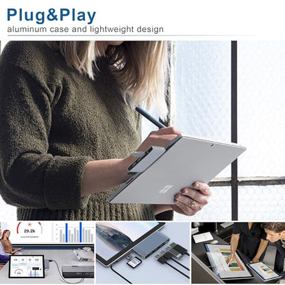 USB 3.0 Surface Pro 6/Pro 5/Pro 4 USB Hub Docking Station 4K HDMI Hub Adapter, SD & TF/Micro SD Memory Card Reader, 4K@30Hz HDMI Port Converter Accessories for Surface Pro 6/5/4