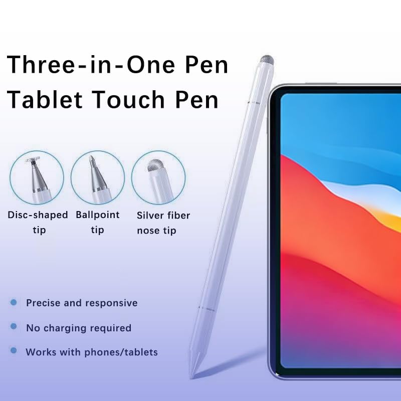3 in 1 Stylus Pens for Touch Screens, High Sensitivity & Precision Capacitive Stylus for Apple iPad iPhone Tablets Samsung Galaxy All Universal Touchscreen Devices (White)