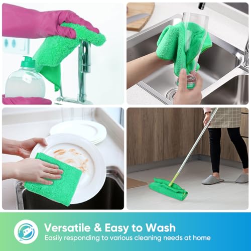 HOMEXCEL Green Microfiber Cleaning Cloth, 12 Pack Premium Microfiber Towels for Cars, Lint Free, Scratch-Free, Highly Absorbent, Reusable Cleaning Rags for Car, Household, Kitchen, Window,11.5"X11.5" - color: Green