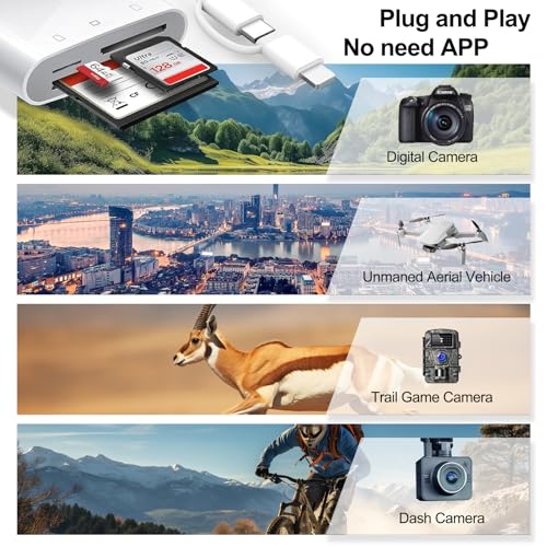USB C SD Card Reader for iPhone 17/16/14/iPad, 3-Slot USB Type C to CF/SD/MicroSD Adapter Supports Compact Flash/SD/MicroSD 3 Slot, Compatible with Phone/Android/Laptop, Plug&Play