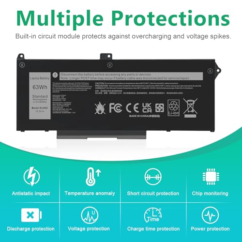 ASUNCELL RJ40G 63Wh Laptop Battery Replacement for Dell Latitude 15 5520 Latitude 14 5420 Precision 15 3560 Series M033W 01K2CF 075X16 WY9DX P137G P137G001 P104F P104F001 0WK3F1 0M3KCN 15.2V 3941mAh - size: RJ40G 10.83 × 5.12 × 0.73 in