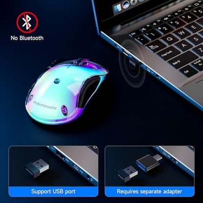 memzuoix 2.4G Aesthetic Wireless Mouse - Customizable Covers & LED Mood Lighting - Rechargeable Ergonomic Design, 5 Buttons, 1200 DPI for Office, Laptop, Mac - White - color: White
