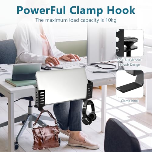 Desk Laptop Stand,No-Drill Desktop Mount,Hanging Holder for Desk - Clamp Storage for Laptops/Book/Keyboards/Headphone/Backpack Black
