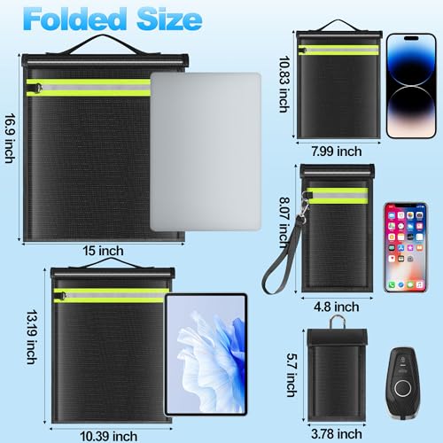 5 Pack Faraday Bags EMP Proof,Faraday Bags for Laptops Tablets Phones Car Keys,Faraday Cage with Handle&Reflective Strip,EMP bags Faraday Pouch for Electronics Fireproof Waterproof - size: 5 Pack XS-XL(Up to Laptop)