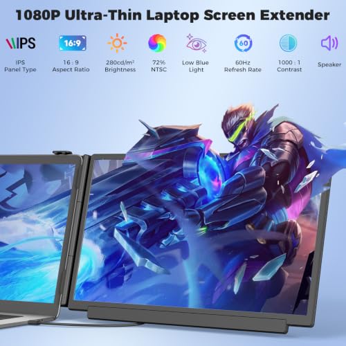 Laptop Screen Extender 15.6", FHD 1080P IPS Laptop Monitor Extender,Dual Screen Monitor for Laptop 13-17", Portable Monitor for Laptop with Plug & Play for Windows/Mac/Android/Chrome/PS5