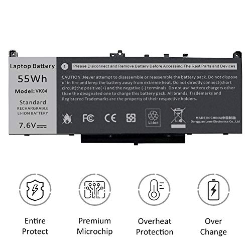 Fancy Buying J60J5 Laptop Battery for Dell Latitude E7270 P26S001 E7470 P61G001 Series Notebook R1V85 451-BBSX 451-BBSY 451-BBSU WYWJ2 MC34Y 0MC34Y 1W2Y2 242WD PDNM2 [7.6V 55WH 4Cell] - size: 11.23*2.05*0.79inch