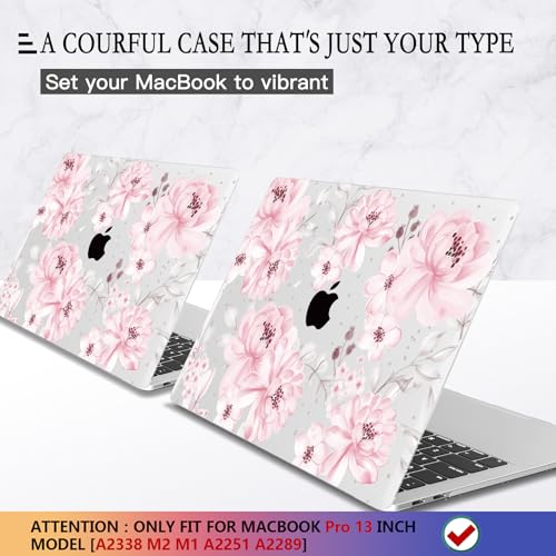 CISSOOK Compatible with MacBook Pro 13 inch Case M2 M1 Chip 2025-2016 Release A2338 A2251 A2289 A2159 A1989 A1706 Model with Touch Bar, Plastic Hard Shell Case +Keyboard Cover, Cute Pink Flower - color: Pro13inch-Cute Pink Flower