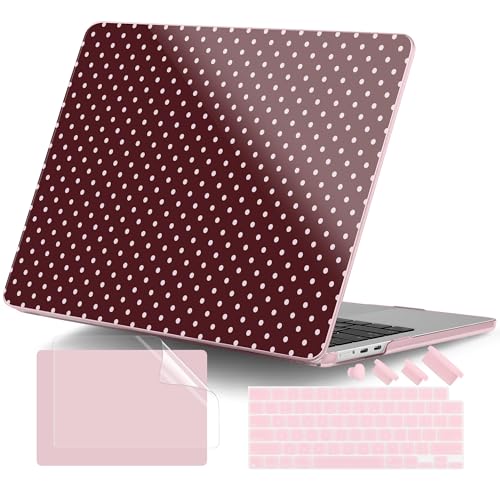 for MacBook Air 13 Inch (13.6 Inch) Case, M5/M4/M3/M2 Chip 2026 2025 2024 2023 2022, Hard Plastic Printed Cover with Screen Protector & Keyboard Cover & Dust Plugs, Burgundy Polka Dots - color: Burgundy Polka Dots