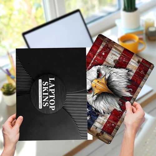 Laptop Skin Sticker for 12.1”-15.6“ Laptops (Fits 13”, 13.3”, 14”, 15”, 15.4”) | Protective Universal Reusable Vinyl Art Decal Cover | Waterproof & Scratch-Resistant-Eagle on American Flag Wood - color: Eagle on American Flag Wood