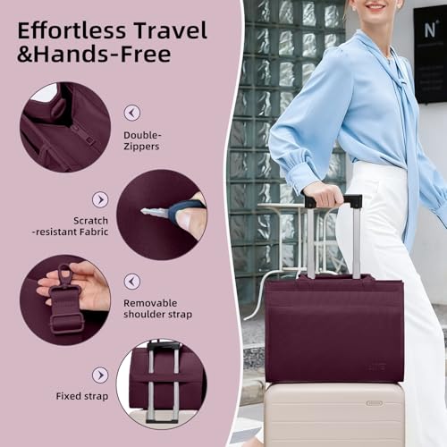 Laptop Tote Bag for Women, Large Canvas Totes with Zipper and Key Fob, Work School Bag Travel Bag Teacher Nurse Purse - color: Wine