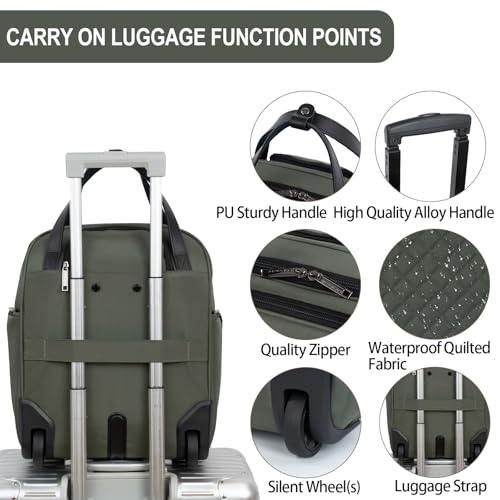 EMPSIGN Underseat Carry On Wheeled - 16" Carry on Bag with Wheels Multi-functional Lightweight Rolling Bag Overnight Weekender Small Suitcase for Women Men Travel Business, Army Green - color: Army Green
