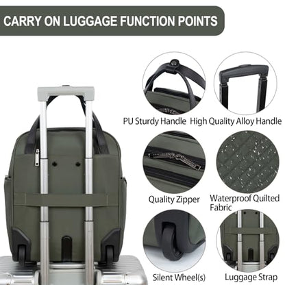 EMPSIGN Underseat Carry On Wheeled - 16" Carry on Bag with Wheels Multi-functional Lightweight Rolling Bag Overnight Weekender Small Suitcase for Women Men Travel Business, Army Green - color: Army Green