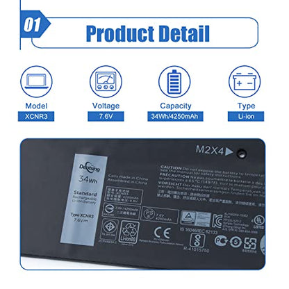 XCNR3 Battery Replace for Dell Latitude 13 7370 Ultrabook Series 0XCNR3 WY7CG WV7CG 0WV7CG 7.6V 34Wh/4250mAh 4-Cells - size: 10.32*4.12*0.24 inch XCNR3