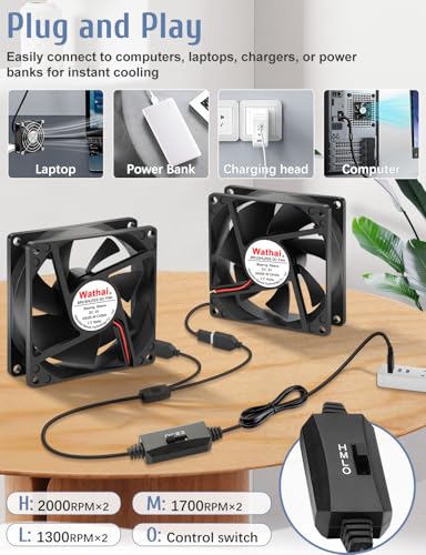 Wathai 80mm x 80mm x 25mm USB Fan 5V for Computer Laptop Router DVR Xbox Cooling 2 Packs - size: 80x25mm (5V)