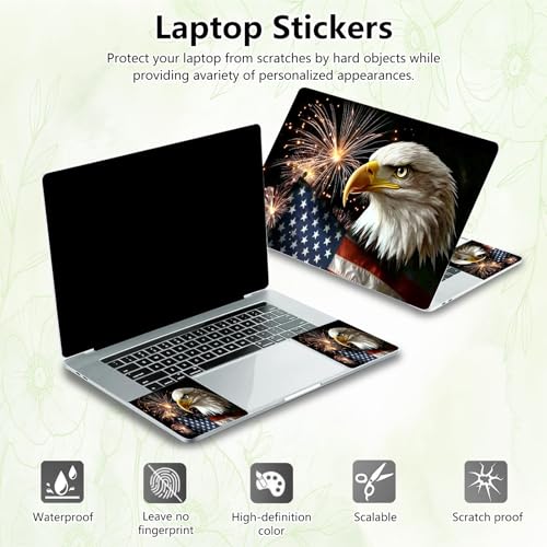 Laptop Skin Sticker Decal, Universal Reusable Vinyl Laptop Cover for 12" 13" 13.3" 14" 15" 15.4" 15.6" Notebook PC, Reusable Waterproof Scratch-Resistant with 2 Wrist Pads,American Flag Eagle - color: American Flag Eagle