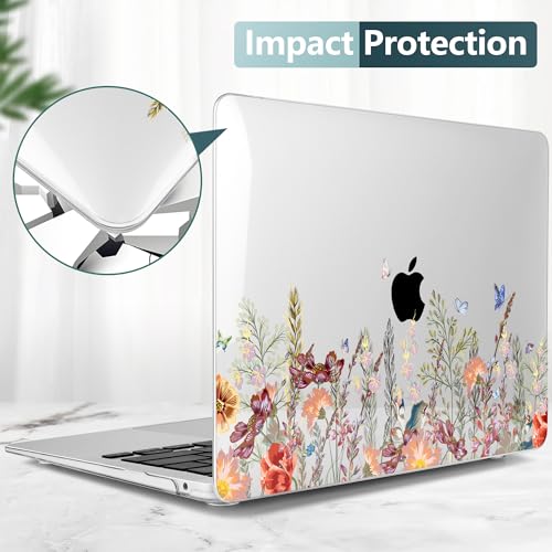 DONGKE Compatible with MacBook Air 13 inch Case 2021 2020 2019 2018 Release A2337 M1 A2179 A1932 with Retina Display & Touch ID, Plastic Hard Shell & Keyboard Cover - Floral Illustration - color: Floral Illustration