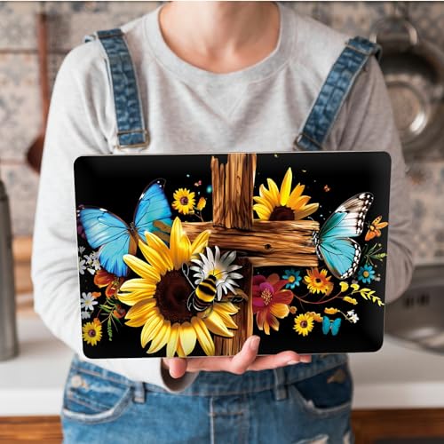 Universal Laptop Skin Sticker with 2 Wrist Pad Skins, Waterproof Scratch Resistant Vinyl Laptop Cover Decal, Cut to Fit for 11–15.6 Inch MacBook HP Dell Lenovo, Cross Sunflower Butterfly - color: Cross Sunflower Butterfly