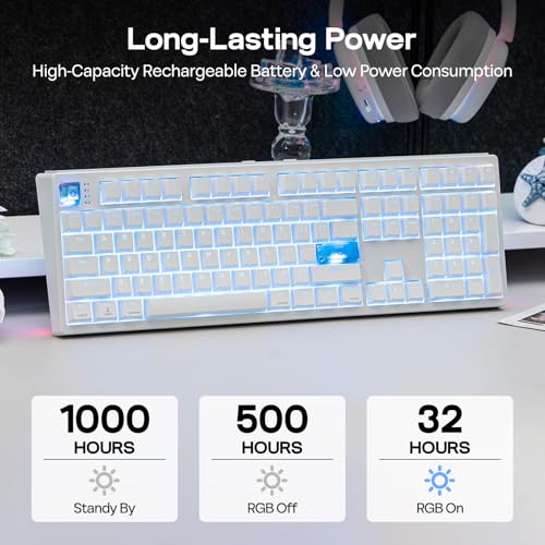 EPOMAKER HE108 Wireless Gaming Keyboard, 8K Polling & 10000mAh, SOCD & DKS | Full-Sized Hall Effect Keyboard with Rapid Triggering, Custom Driver, RGB Backlit, PBT Keycap (White) - color: White