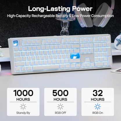 EPOMAKER HE108 Wireless Gaming Keyboard, 8K Polling & 10000mAh, SOCD & DKS | Full-Sized Hall Effect Keyboard with Rapid Triggering, Custom Driver, RGB Backlit, PBT Keycap (White) - color: White