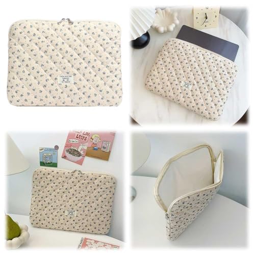 Cute Laptop Sleeve 13-15 inch Laptop Case Aesthetic Quilted Laptop Sleeve Computer Bag with Flower Printing for MacBook (A-Blue, 13inch) - color: A-blue, size: 13inch