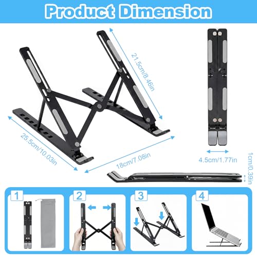 SAYEEC Laptop Stand for Desk Portable Laptop Riser 7 Angles Ergonomic Adjustable Computer Stand Aluminum Foldable Laptop Stands Ventilated Cooling Notebook Holder for 10-15.6" Laptops Tablet (Black) - color: Black