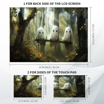 Universal Laptop Skin, DIY Cut-to-Fit Vinyl Cover Compatible with HP, Dell, Lenovo, Mac (13.3" to 15.6"), Anti-Scratch, No Residue & Bubble-Free Protective Decal Sticker, Cute Ghost Forest Swing - color: Cute Ghost Forest Swing
