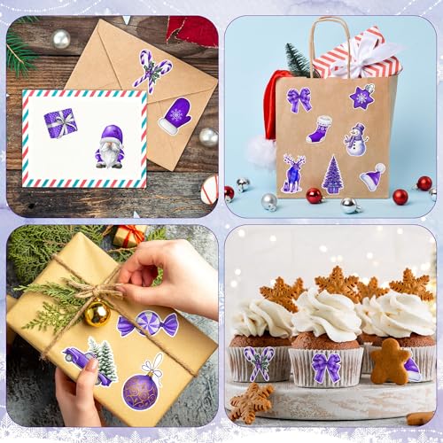 Christmas Purple Watercolor Sticker - 1000Pcs Xmas Purple Santa Waterproof Vinyl Reusable Laptop Stickers Coloring Book Scrapbook Water Bottle Page Activity Pad Party Favors Kids Skateboard - style: Christmas Watercolor Purple