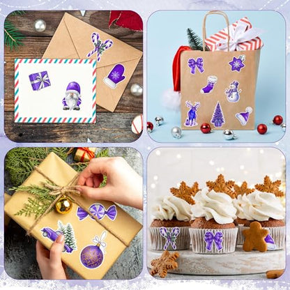 Christmas Purple Watercolor Sticker - 1000Pcs Xmas Purple Santa Waterproof Vinyl Reusable Laptop Stickers Coloring Book Scrapbook Water Bottle Page Activity Pad Party Favors Kids Skateboard - style: Christmas Watercolor Purple