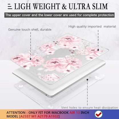 CISSOOK Compatible with MacBook Air 13 inch Case M1 Chip 2021 2020-2018 | A2337 A2179 A1932 Model with Touch ID, Plastic Hard Shell Case & Keyboard Cover & Screen Protector, Cute Pink Flower - color: Cute Pink Flower