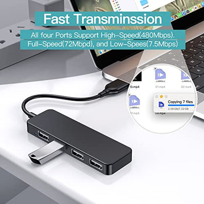 USB Hub, USB Splitter,USB 4-Port Adapter,Extender for Laptop, PC, MacBook, Mac Pro, Mac mini, iMac, Surface Pro and More (Black-USB 2.0/0.3m) - color: Black-usb 2.0/0.3m