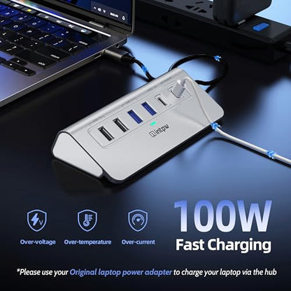 10-in-1 USB C Hub, P9R Powered USB Hub with 4K HDMI, 3 USB 3.0 5Gbps, PD 100W, 1Gbps Ethernet, SD/TF, Aluminum USB Hub for Laptop, MacBook Pro/Air, iPad Pro, iPhone 17, Dell, HP - color: Silver White, size: 1.64ft