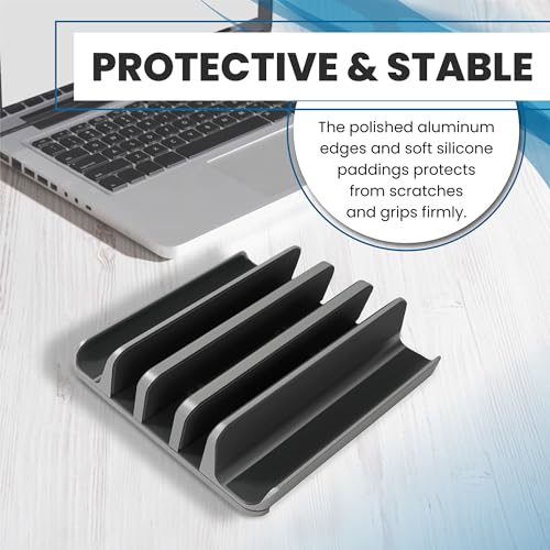 Elestoria 5- Slot Vertical Laptop Stand - Aluminum Laptop Stand Vertical for Desk - Fits MacBook Pro/Air, Surface, Mobiles & Gaming Laptops up to 17.3" - Heavy Duty Laptop Holder for Desk - (Black) - color: Black