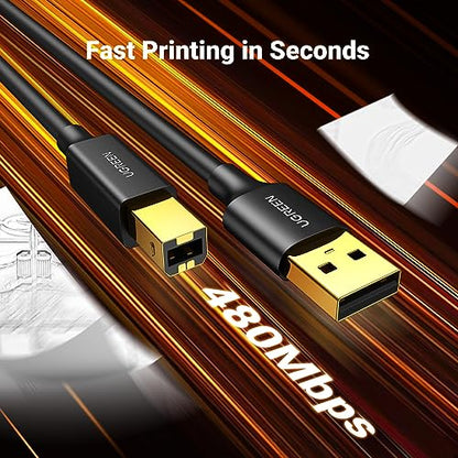 UGREEN USB A to B Printer Cable 5ft, High Speed for HP Canon Brother | 480Mbps Data Transfer, Plug and play, Durable PVC, Works with HP, Canon, Brother, Samsung, Dell, Epson, Lexmark, and More - size: 5FT