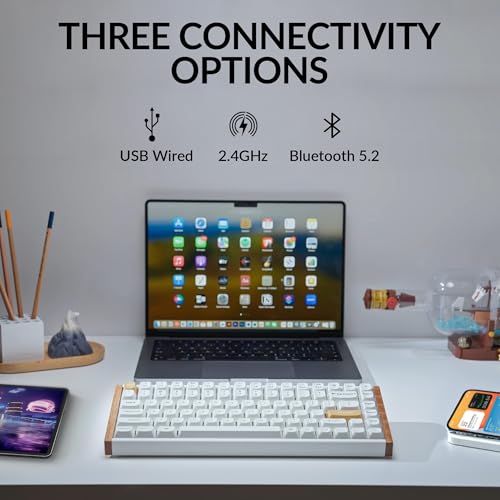Keychron K2 HE Rapid Trigger Wireless Custom Keyboard with Hall Effect Gateron Double-Rail Magnetic Switch, 2.4 GHz QMK Bluetooth 5.2 RGB Compatible with Mac Windows Linux (Aluminum + Wood) - color: Gateron Double-Rail Magnetic Switch - White